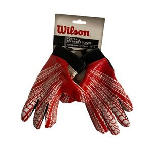 NWT Wilson Super Grip Football Receiver Gloves LARGE Youth Boys Red White Sports